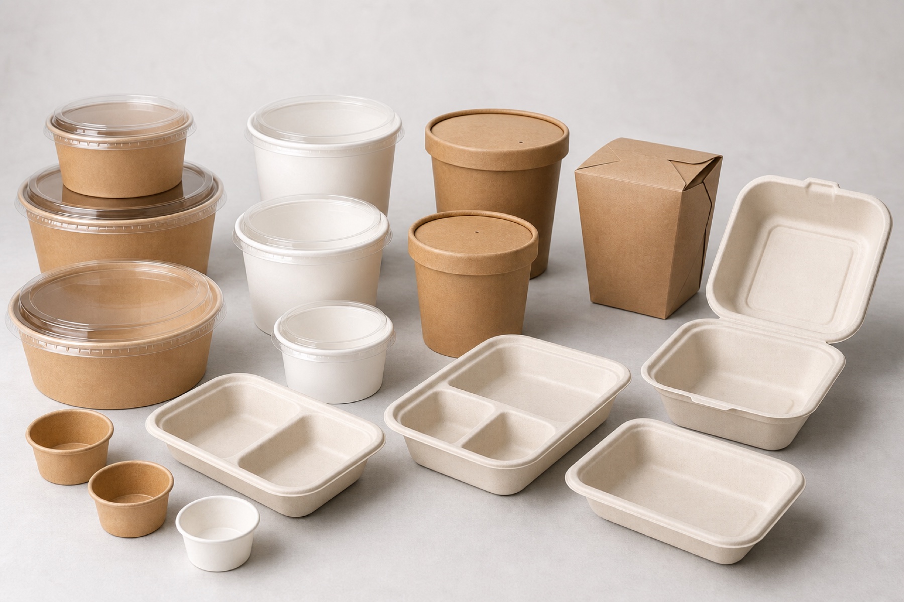 Premium paper bowls and food containers from the Packworkz sustainable foodservice range